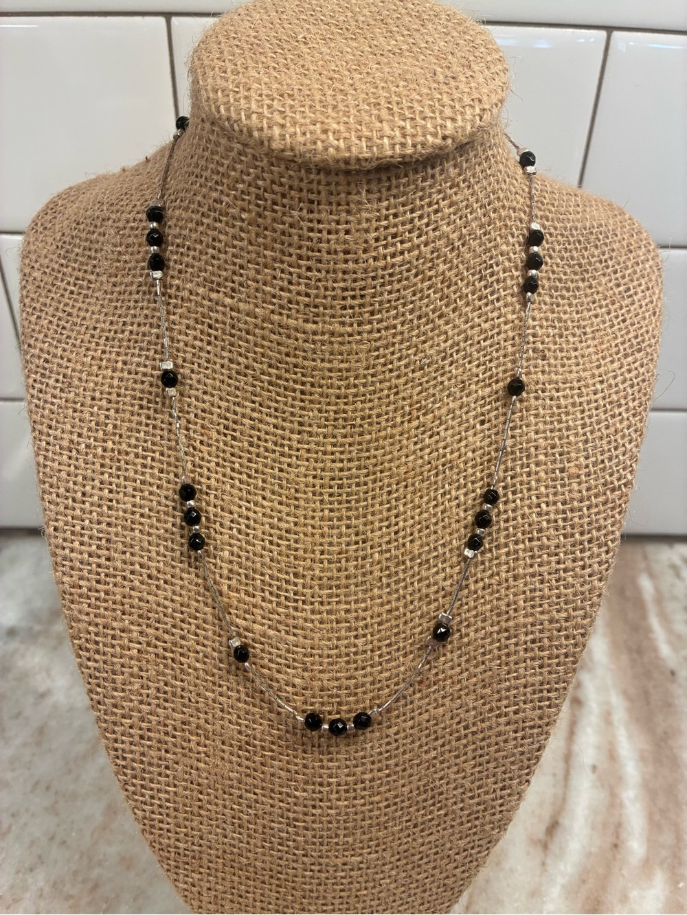 Silpada Black Bead Station Necklace .925 Sterling Silver (Retired)